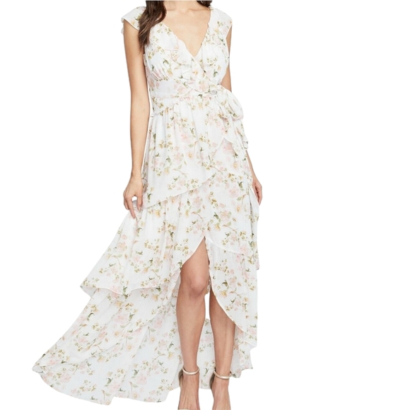 NEW Pink Floral Maxi Wrap Dress Sz 4 - Picture 1 of 3